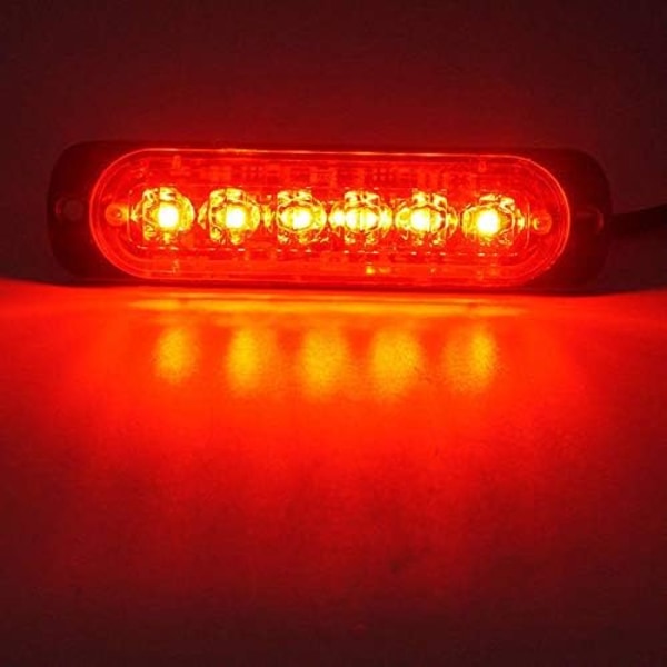 6 LED 18W Rød Ultra Tynd Undervogns Nødlys Strobe Advarsels Grill Arbejdslys Bar til 12V - 24V Biler, Sikkerheds Blinkende Fyr 6 LED Red