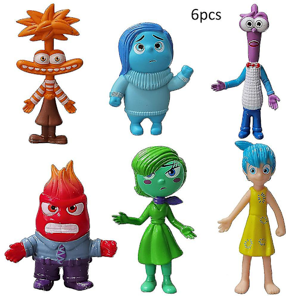 6-pak Inside Out Riley Joy Angst Tristesse Figurer Bil Kake Skrivebord Dekorasjon Modell Leke