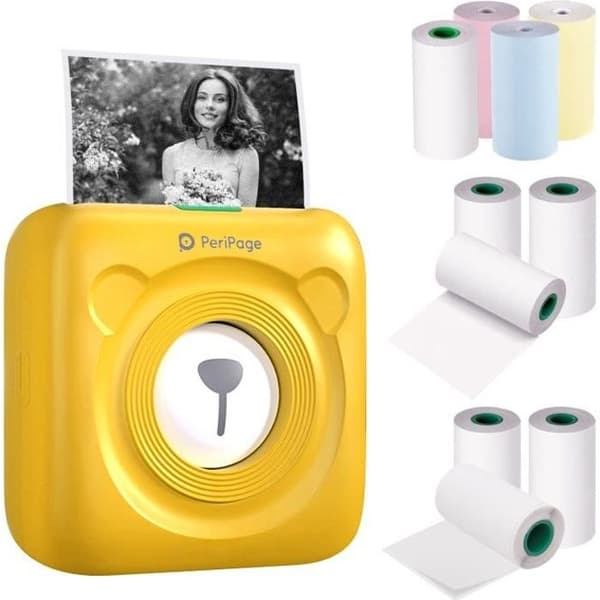 PeriPage Mini Pocket BT Termisk Skriver - Gul - 9 Papirruller