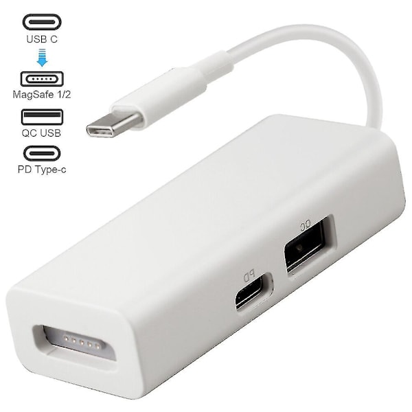 Usb-c Magsafe Adapter 3 i 1 Type-c til Magsafe 1/2 Konverter Adapter for Laptoper Smarttelefoner White