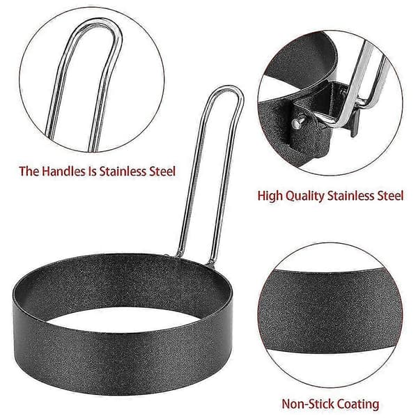 6-pack Äggring, runda äggringar i rostfritt stål, non-stick stekformar för ägg black