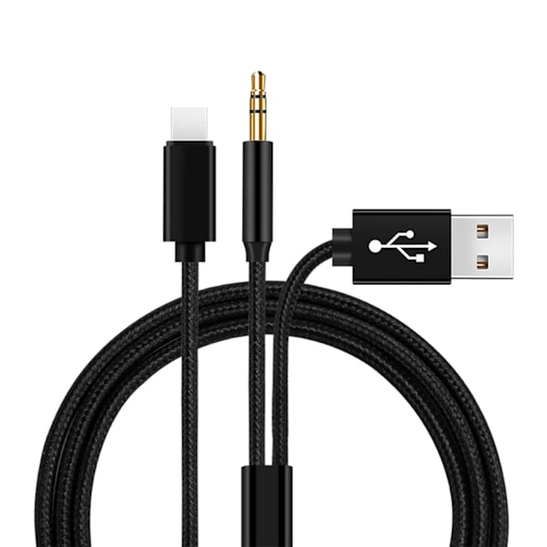 REMAKE Aux-kaapeli iPhonelle autossa - Punottu nylon 3,5 mm liitäntä Audio Aux 2-in-1 USB pikalataus Lightning-kaapeli iPhone 14 13 12 11