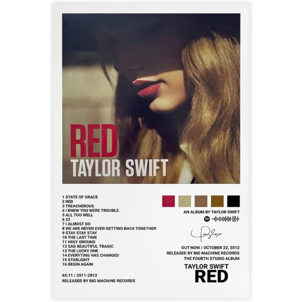 Pop-sanger lerretplakat for Taylor Swift for rom estetisk lerret veggkunst soverom RØD RED RED 20*30CM