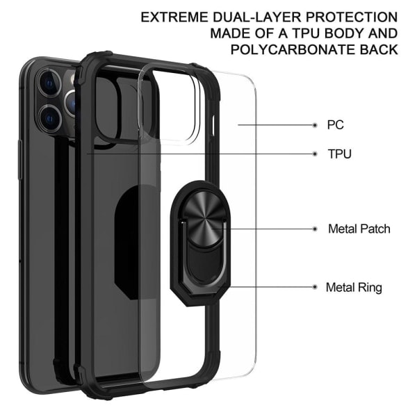 iPhone 11 Pro Skal med Fingerringstativ TPU Hybrid Svart