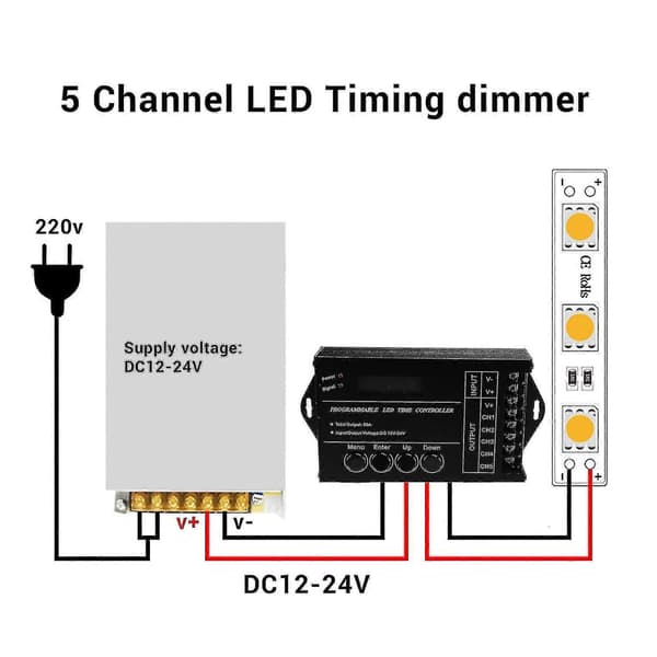 TC420 Tids Programmerbar RGB LED Controller DC12V-24V 5 Kanal LED Timing Lysdæmper