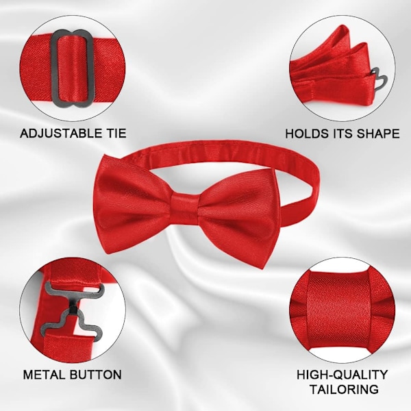 Herre Butterfly, Klassisk Ensfarvet Butterfly til Mænd, Satin Tux Butterfly, Justerbar Formel Butterfly til Fest, Bryllup 3pcs-Large RED