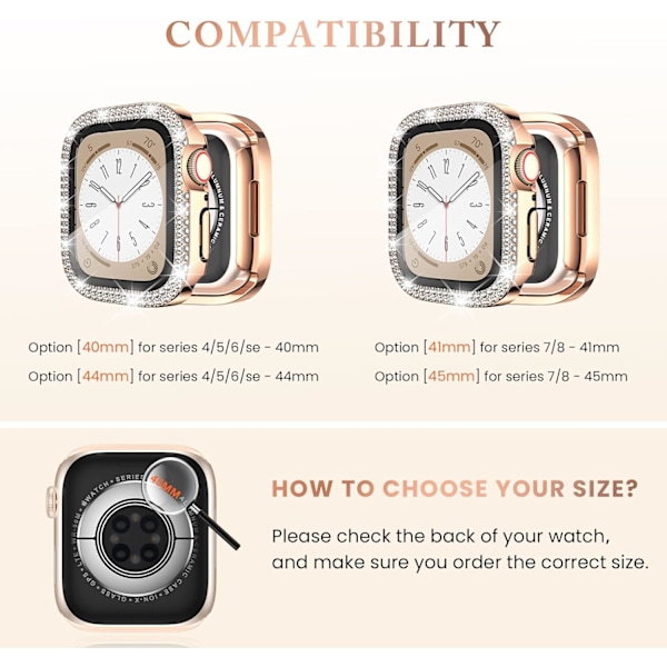 4-pakks skjermbeskytter med bling-etui for Apple Watch Series 7 & 8 45 mm 4-Pack 3 45mm