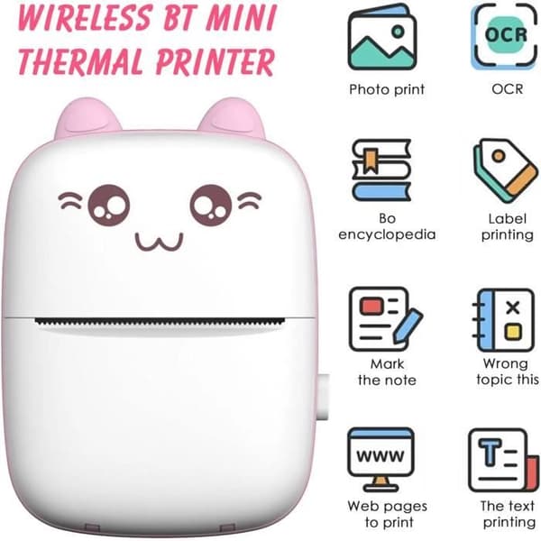 Termoprinter - STILLCOOL - Minilomme - Bluetooth - 5 Papirruller - Pink