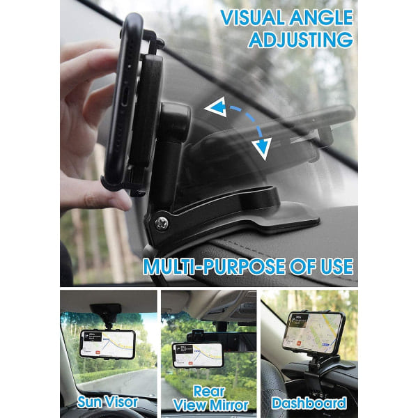 Biltelefonholder 360 Graders Rotation, Instrumentbræt Mobilholder til GPS og 4-7 Tommer Smartphones (Sort)
