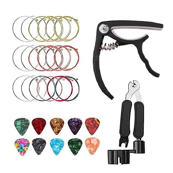 18PCS Gitarrsträngar Kit, Akustiska Strängar, Gitarrplektrum, Capo