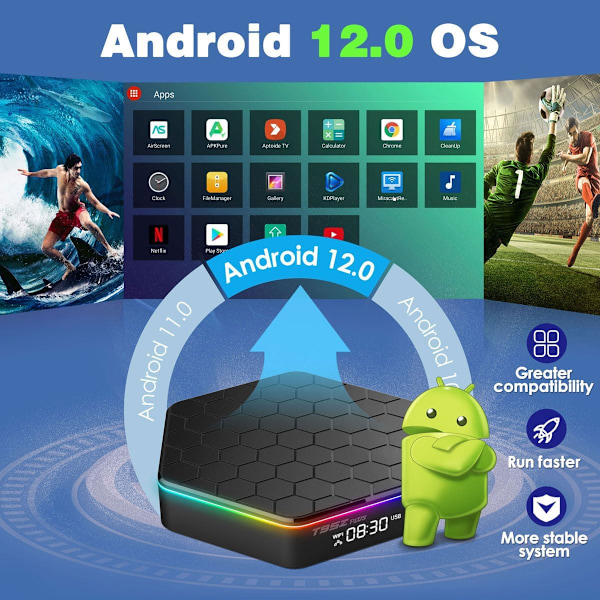 Android TV Box 12.0, 4GB RAM 64GB ROM, 6K TV Box Android 4K Wi-Fi 6, T95Z Plus Android Box 6K HDR10+ H618 Quad-core CPU 2.4G/5G Wi-Fi Bluetooth EU EU EU 4GB 32GB
