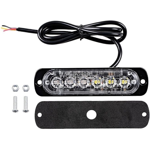 6 LED 18W Gul Ultra Tynd Undervogns Nødblink Hazard Strobe Advarselslys Strip til 12V - 24V Bil, Sikkerheds Blinkende Beacon 6 LED Yellow