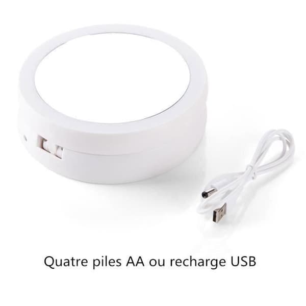 10X Dubbelsidig LED Sminkspegel - Par - Vikbar - Vit - Rund - 17 cm