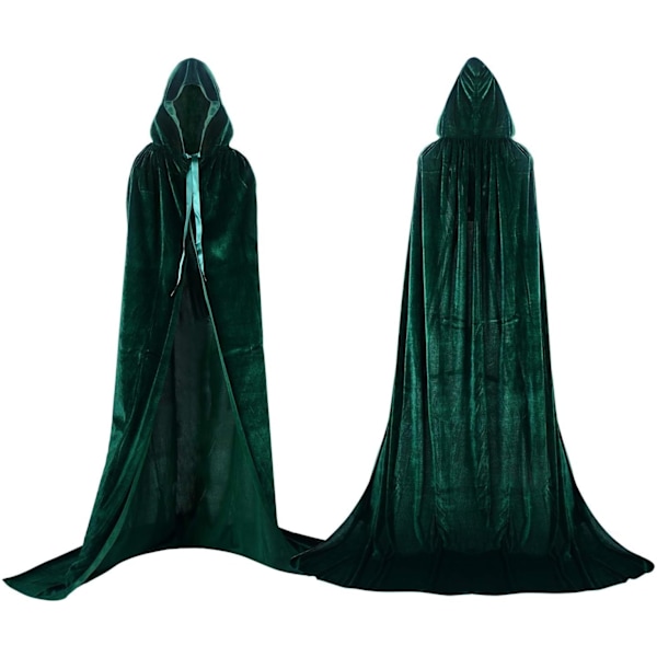 Hættetrøje i fuld længde med hætte i guld velour hængende vampyrkappe voksen kappe cosplay halloween karneval grøn Green 1.7M