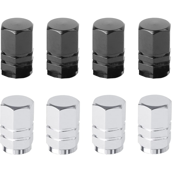 8 ventilspindelkåpor (svart, vit aluminiumdäck cap med