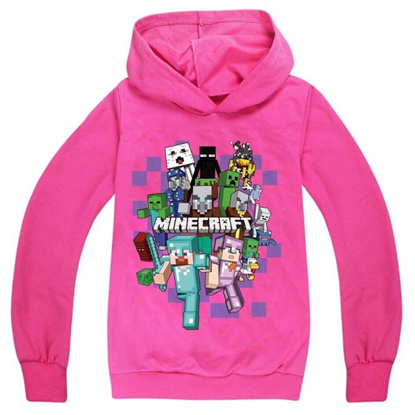 Minecraft Tröja Hoodie Sweatshirt Långärmad Toppar Barn Rosa Röd Ros redigerad Rose edited 130 cm