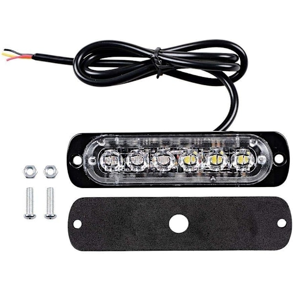 6 LED 18W Hvid Ultra Tynd Undervogns Nødblink Hazard Strobe Advarselsbar Arbejdslygtebar til 12V - 24V Biler, Sikkerhedsblink 6 LED White