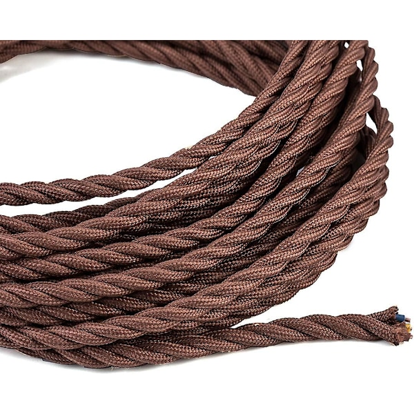 10 meter 3-leder brun flettet elektrisk kabel vintage antik stofbeklædt stof snoet elektrisk ledning til DIY industriel loftslampe 1 stk Br