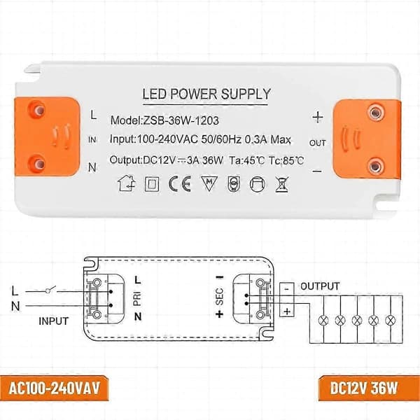 LED-transformator 12V strømforsyning, transformator 230V til 12V LED White