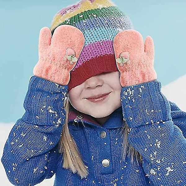 Par 1-4 år gamle børns vanter handsker 2 par børns strikkede handsker, baby vinter varme handsker med forbindelsesreb