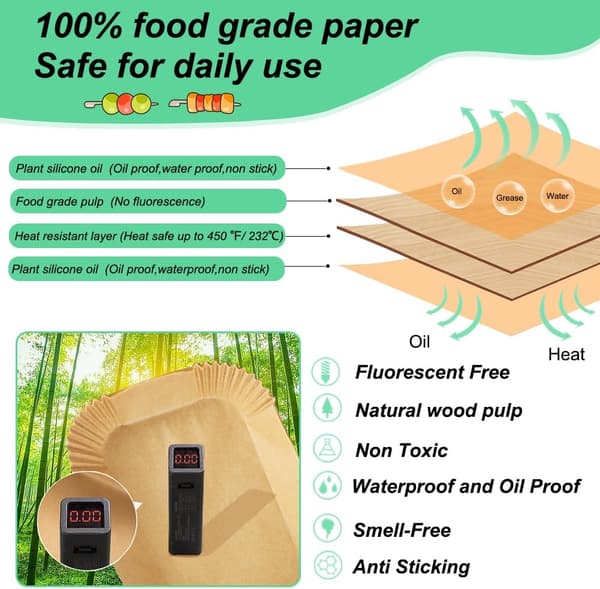 100-pak luftfriture bagepapir, rektangulært bagepapir