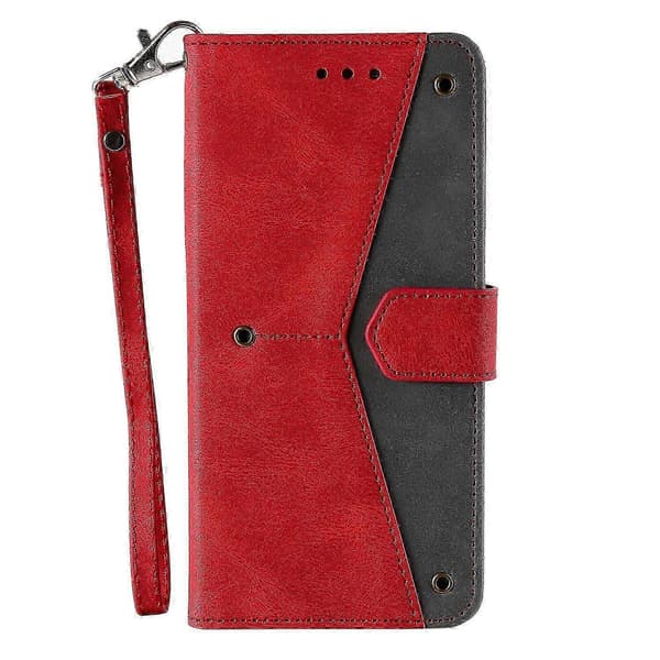 Plånboksfodral i läder med sömmar och handledsrem för Xiaomi Redmi Note 14 Pro 4G Red