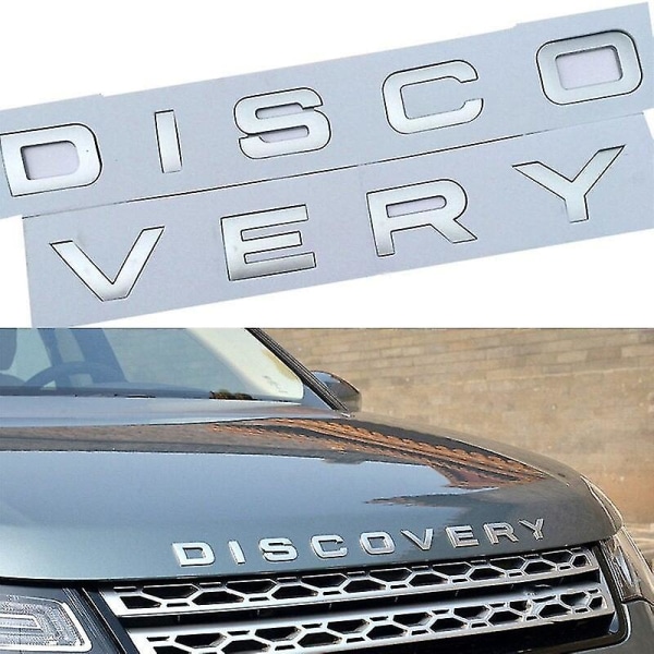 Titanium Silver DISCOVERY Bokstäver Klistermärke Stick On Badge Emblem För Front Grill Motorhuv Emblem Eller Bak