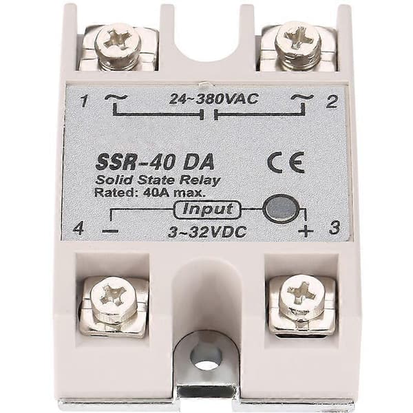 Enfaset solid state relæ DC-AC SSr 40DA 40A Indgang 3-32V DC Udgang 24-380V AC
