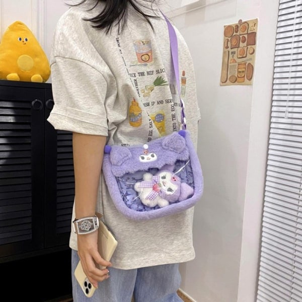 Kawaii pehmolelupussi läpinäkyvä PVC pehmolelupussi crossbody-laukku sarjakuva B1