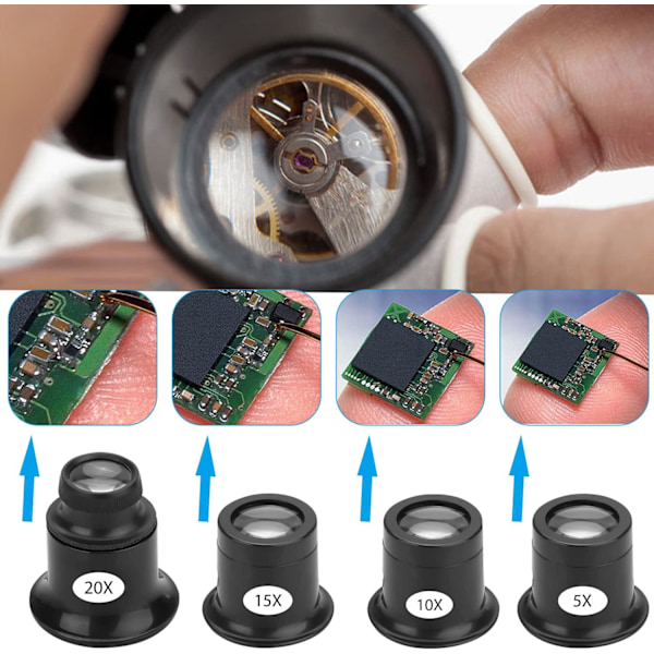 Sett med 4 Juveler Lup Watchmaker Loop 5X 10X 15X 20X Øyeforstørrer