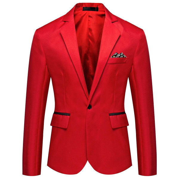 Allthemen Herr Business Casual Enknapps Naggad kavaj Enfärgad kostymjacka Red S