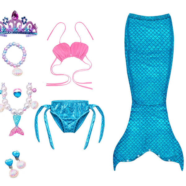 8 st Mermaid Bikini Badkläder Med Set, Mermaid Tail Badkläder Set Rosa Pink 140cm