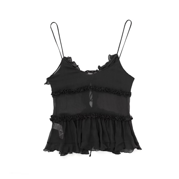 Mode Rufflad Tank Top Suspender Skjorta ROSA M Rosa Pink M
