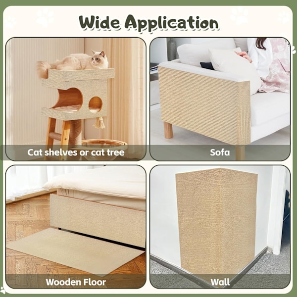 78.7\"x15.7\" Självhäftande Klippbar Kattklösmatta Stor Kattklösbräda Soffa Skydd Möbel Kattklösstolpe (200cm*40cm Khaki)