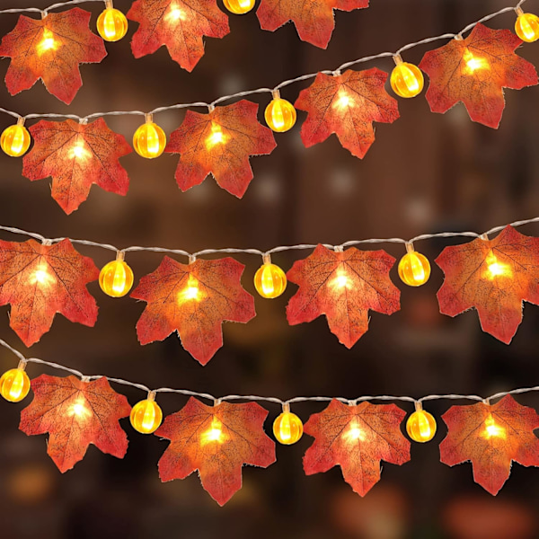 Thanksgiving lønnetre lyslenke med gresskar, lønnetre lyslenke, høst høst Halloween dekorasjoner 3m 20 LED batteridrevet girlander