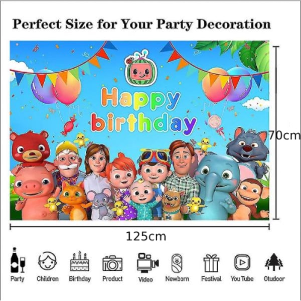 Cartoon Cocomelon Festtapet Glad Födelsedag tryckt väggtapet