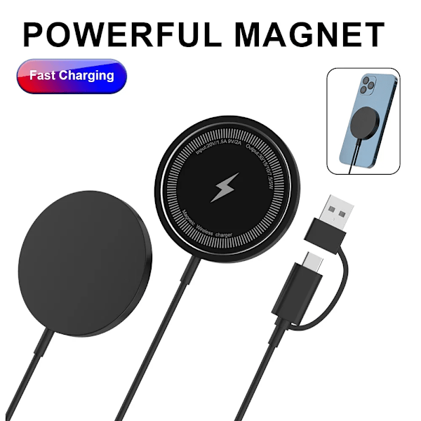 30W Magnetisk Trådlös Laddare för iPhone 15 14 13 12 11 Pro Max Airpods PD Macsafe Telefonladdare Snabbladdningsdocka Black PD and USB A