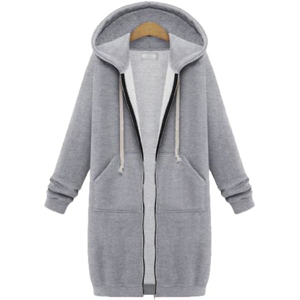 Huva Kvinnor Plus Size Jacka Dragkedja Upp Hoodies Kappa Vinter Lös Sweatshirt Ytterkläder Gray 4XL