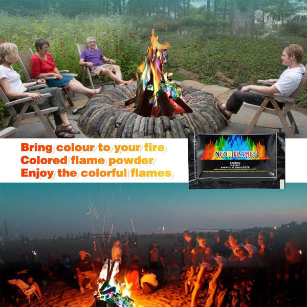 Fargerik ild, fargerikt ildpulver, magisk ildpulver, fargerik ild, fargerik flammefargeendrende pulverfest og Halloween og Chr 10 stk