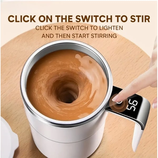 Automatic stirring cup, automatic magnetic self-stirring coffee cup with temperature display function, milky white