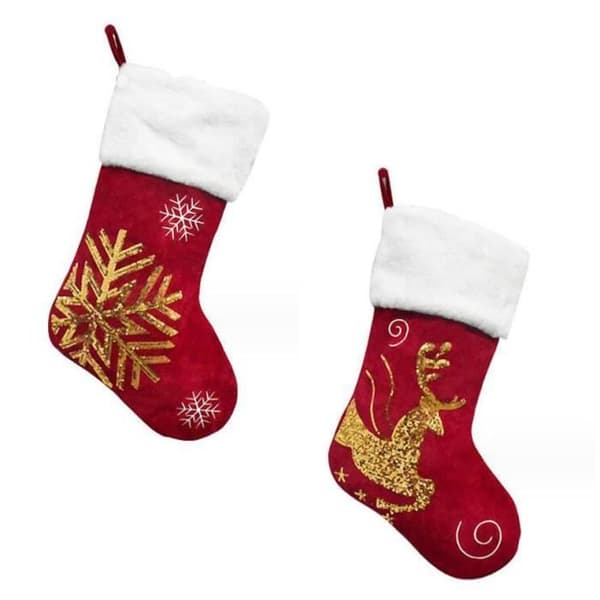 Julestrømper - Festdekoration - Rød - Polyester - 44x29 CM - 2 stk.