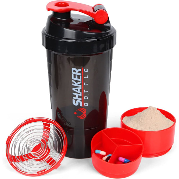 Proteinshaker flaske 16oz shaker flaske til proteinshakes, proteinshaker med opbevaring og blandekugle, 3-lags lækagesikker proteinbeholder red