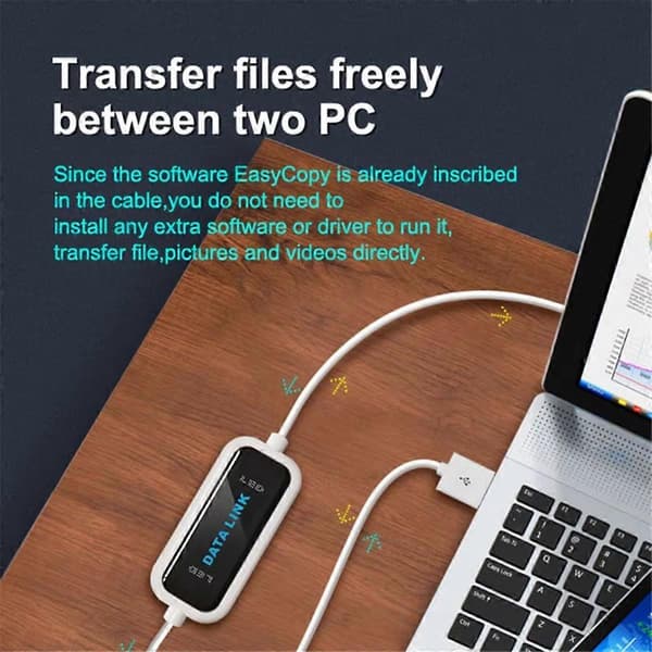 USB PC til PC Online Del Synkroniseringslink Netværk Direkte Datafiloverførsel Bro LED Kabel Nem Kopiering Mellem 2 Computere Black White