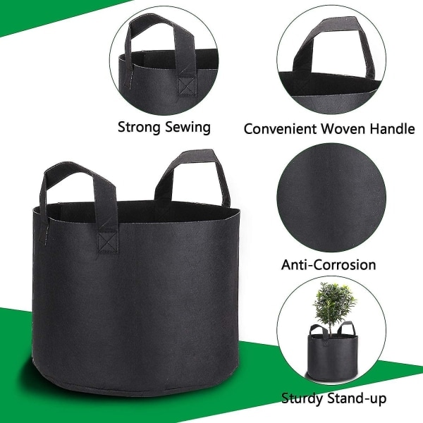 Hemma 5 Gallon Odlingspåsar med Växtmarkörer, 5-Pack Tjockt Tyg