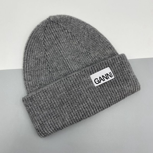 Strikket beanie for menn og kvinner Ganni vinter varm beanie mansjetter strikket stretch beanie lue av Grey