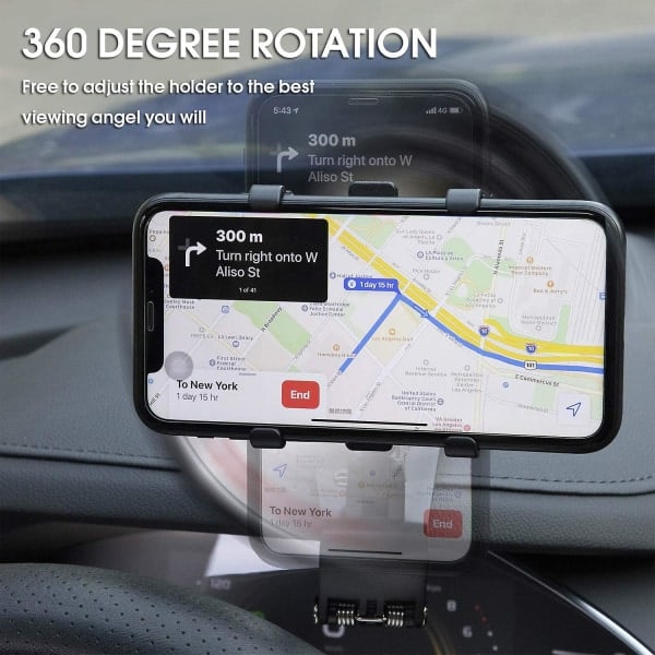 Biltelefonholder 360 Graders Rotasjon, Dashbord Mobilholder For GPS og 4-7 Tommers Smarttelefoner (Svart)