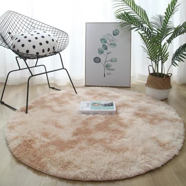 Rund Shaggy Stuetæppe - Diameter 120cm - Soveværelsestæppe - Blødt Fluffy Polyester Gulvmåtte