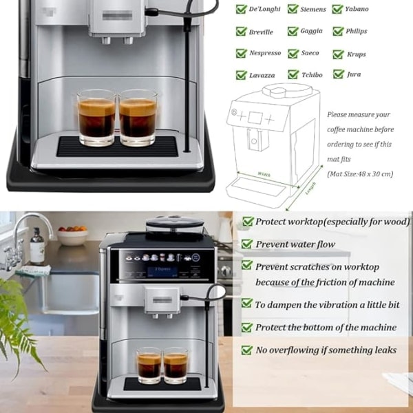 Silikonmatte under kaffemaskin (48x30cm), sklisikker overflate for kaffemaskiner