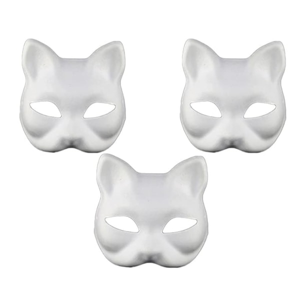 Katte Maske Vit Katt Maske Blank DIY Halloween Maske Dyr Halvmaske Maskerad Bal 5pcs