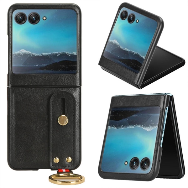 För Motorola Razr 40 Ultra Case, Ultra Slim Flexibelt Cover Bakstycke Med Kickstand Handled Metal Ring Case Cover black